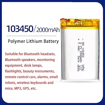 Amazon.co.jp: 2 X 3.7V 2000mAh 103450リチウム電池、充電式